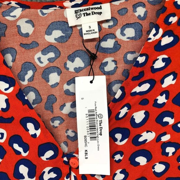 NWT Graceatwood The Drop Long Sleeve Midi Dress Sz S Red Leopard Print V-Neck - Picture 7 of 12